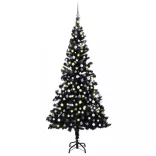 fekete PVC megvilágított műkarácsonyfa gömb szettel 210 cm