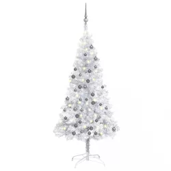   ezüstszínű PET megvilágított műkarácsonyfa gömb szettel 120 cm