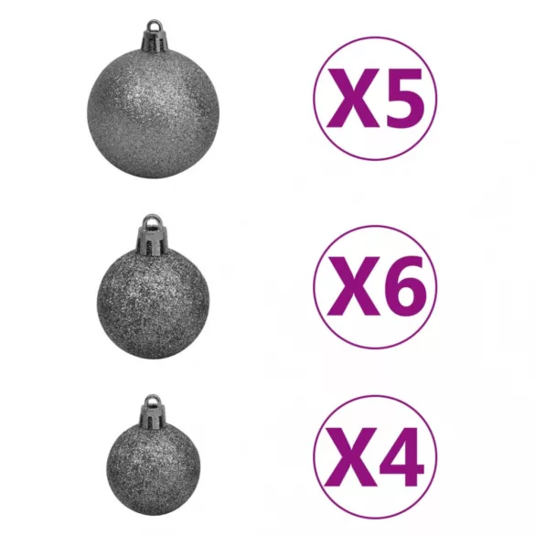 megvilágított műkarácsonyfa gömb szettel és tobozzal 180 cm