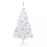fehér PVC megvilágított műkarácsonyfa gömb szettel 210 cm