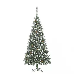   megvilágított műkarácsonyfa gömb szettel és tobozzal 210 cm