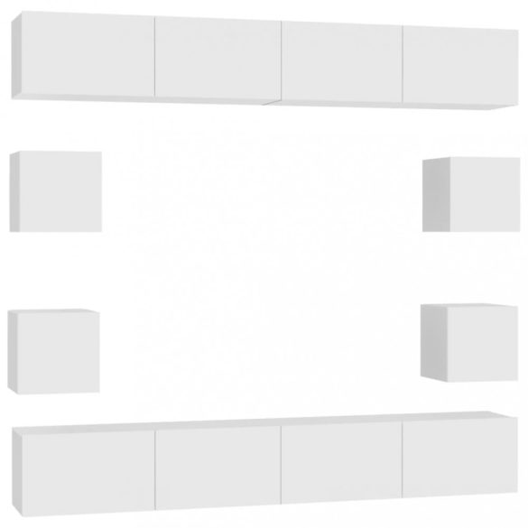 8 részes fehér szerelt fa TV-szekrényszett