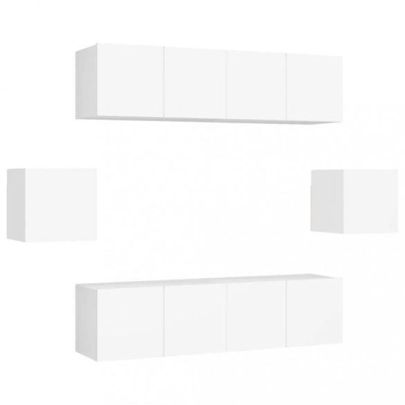 6 részes fehér szerelt fa TV-szekrényszett