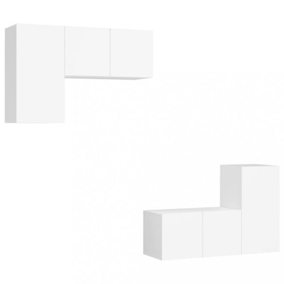 4 részes fehér szerelt fa TV-szekrényszett