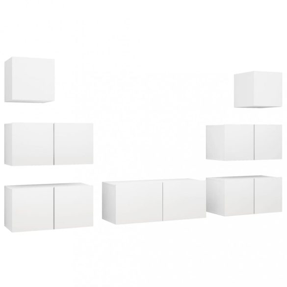 7 részes fehér szerelt fa TV-szekrényszett