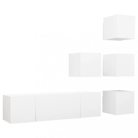 6 részes fehér szerelt fa TV-szekrényszett