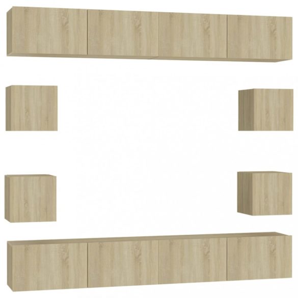 8 részes sonoma tölgy színű szerelt fa TV-szekrényszett