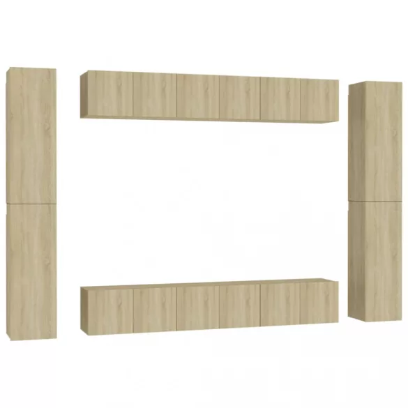 10 részes sonoma tölgy színű szerelt fa TV-szekrényszett