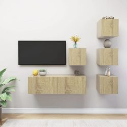 5 részes sonoma tölgy színű szerelt fa TV-szekrényszett