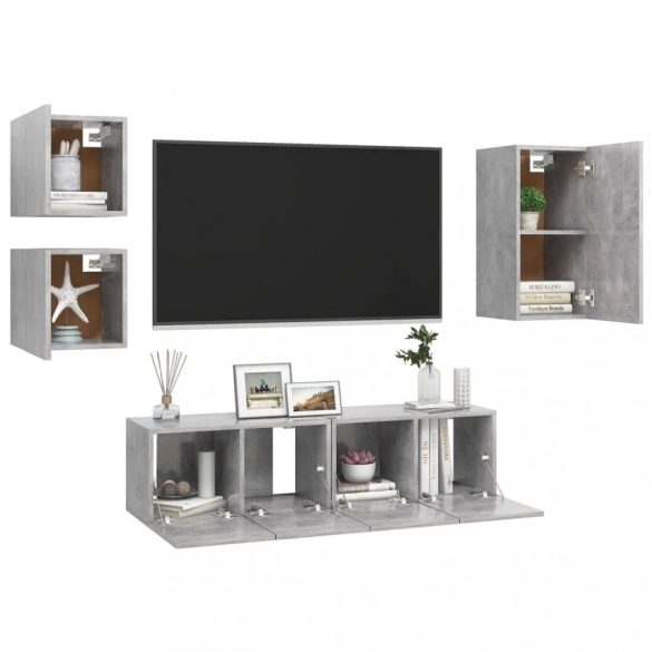 5 részes betonszürke szerelt fa TV-szekrényszett