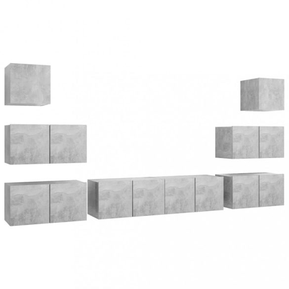 8 részes betonszürke szerelt fa TV-szekrényszett