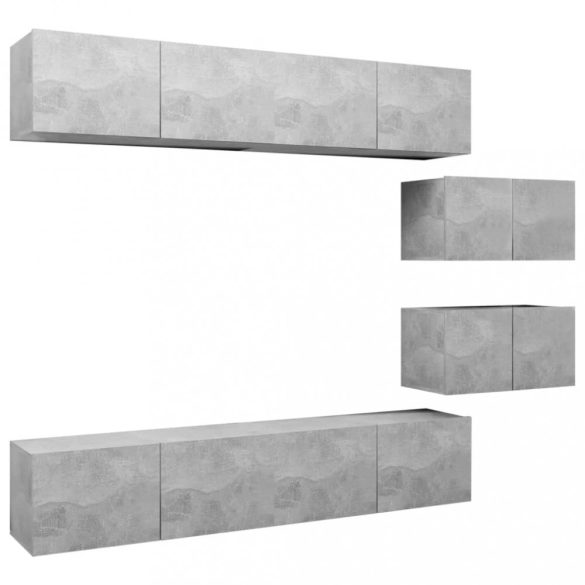 6 részes betonszürke szerelt fa TV-szekrényszett