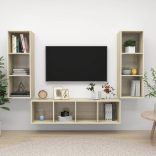 3 részes tölgyszínű szerelt fa TV-szekrény szett
