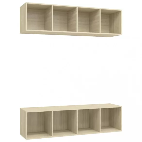 2 db tölgyszínű szerelt fa falra szerelhető TV-szekrény