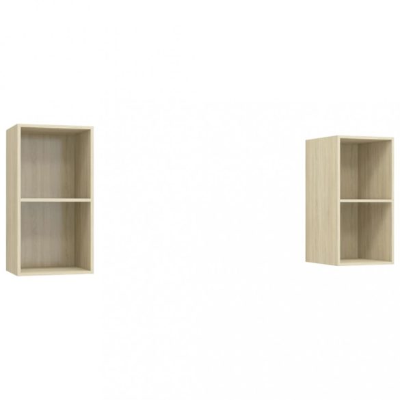 2 db tölgyszínű szerelt fa falra szerelhető TV-szekrény