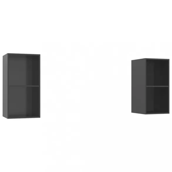 2 db magasfényű szürke szerelt fa fali TV-szekrény