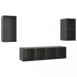 4 db magasfényű szürke szerelt fa fali TV-szekrény