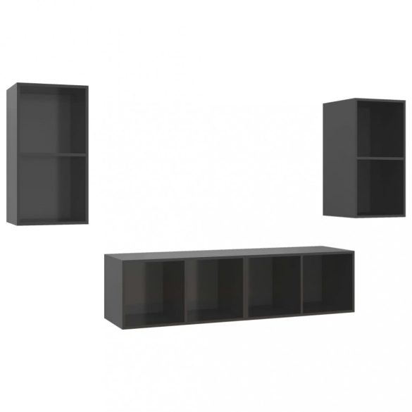 4 db magasfényű szürke szerelt fa fali TV-szekrény