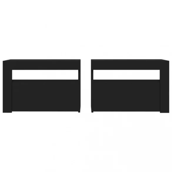 2 db fekete éjjeliszekrény LED-del 60 x 35 x 40 cm