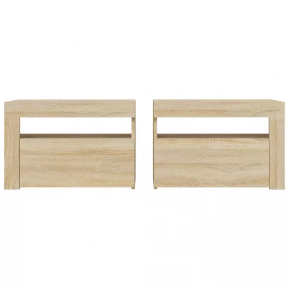 2 db füstös tölgy színű éjjeliszekrény LED-del 60 x 35 x 40 cm