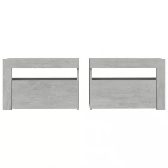 2 db betonszürke éjjeliszekrény LED-del 60 x 35 x 40 cm