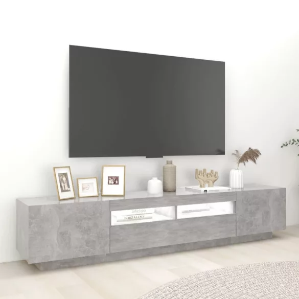 betonszürke TV-szekrény LED-lámpákkal 200 x 35 x 40 cm