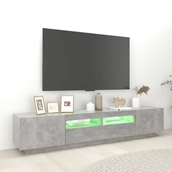 betonszürke TV-szekrény LED-lámpákkal 200 x 35 x 40 cm