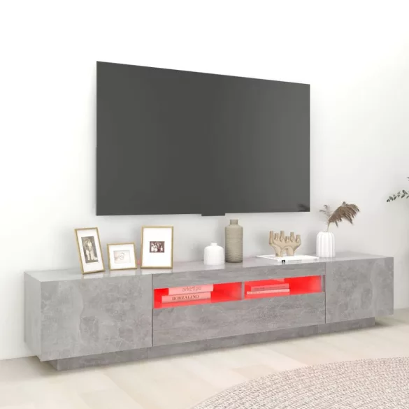 betonszürke TV-szekrény LED-lámpákkal 200 x 35 x 40 cm