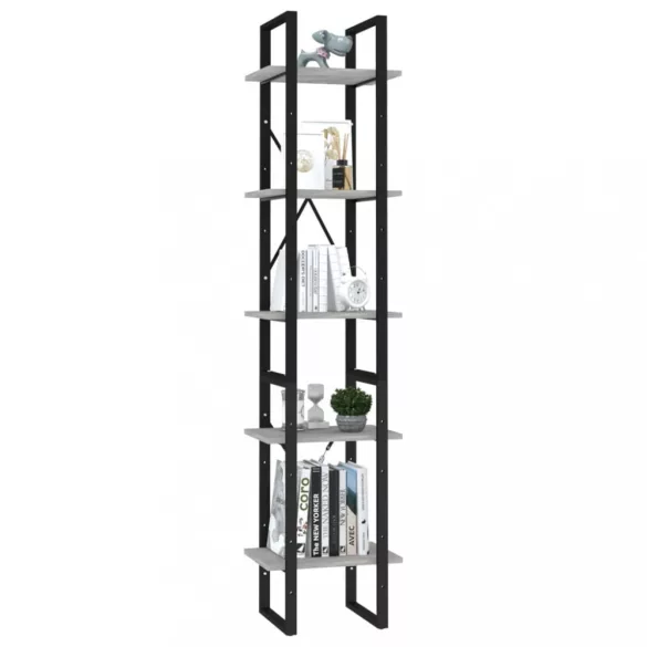 5 szintes betonszürke szerelt fa könyvszekrény 40 x 30 x 175 cm