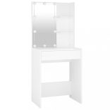 fehér szerelt fa fésülködőasztal LED-ekkel és szekrénnyel