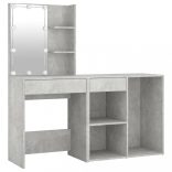 betonszürke szerelt fa fésülködőasztal LED-ekkel és szekrénnyel