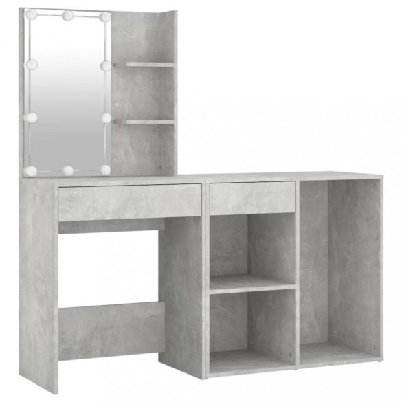 betonszürke szerelt fa fésülködőasztal LED-ekkel és szekrénnyel
