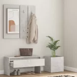 betonszürke szerelt fa előszobai bútorszett