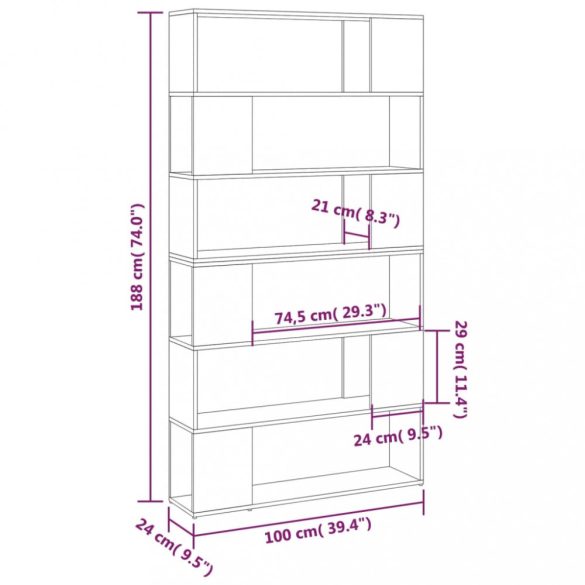 fekete térelválasztó könyvszekrény 100 x 24 x 188 cm