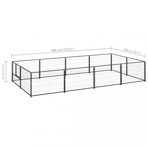 fekete acél kutyakennel 8 m²