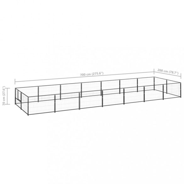 fekete acél kutyakennel 14 m²