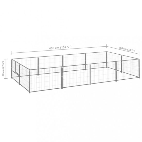 ezüstszínű acél kutyakennel 8 m²