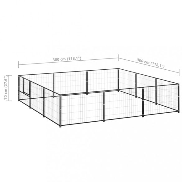 fekete acél kutyakennel 9 m²