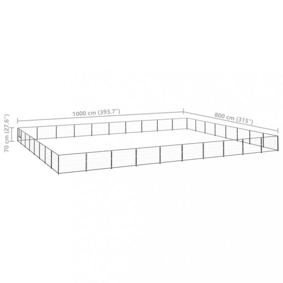 fekete acél kutyakennel 80 m²