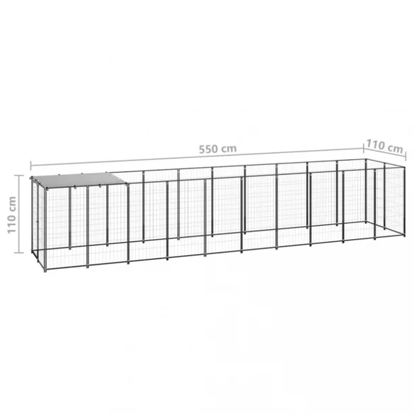 fekete acél kutyakennel 6,05 m²