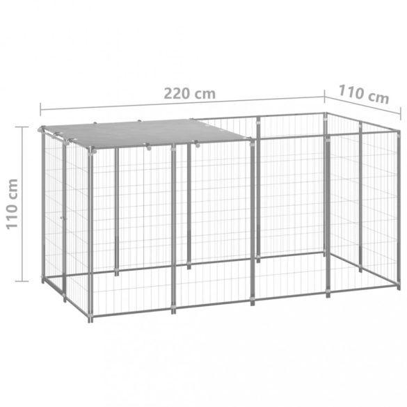 ezüstszínű acél kutyakennel 2,42 m²