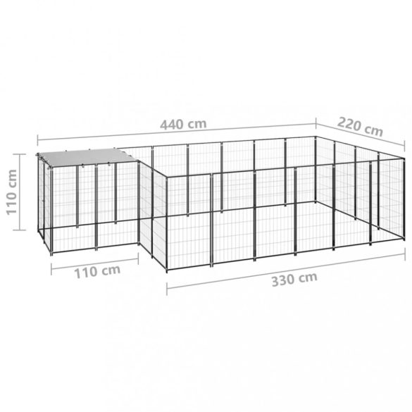 fekete acél kutyakennel 8,47 m²