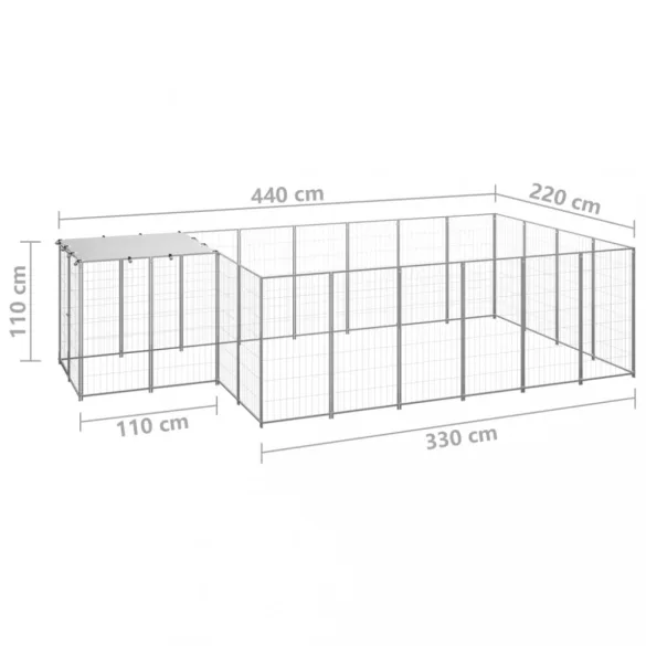 ezüstszínű acél kutyakennel 8,47 m²