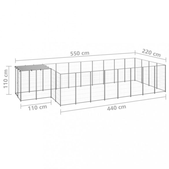 ezüstszínű acél kutyakennel 10,89 m²
