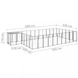 fekete acél kutyakennel 19,36 m²
