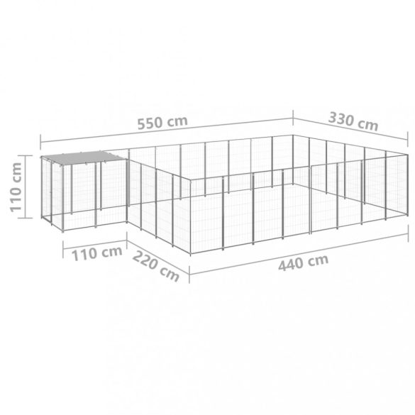ezüstszínű acél kutyakennel 15,73 m²