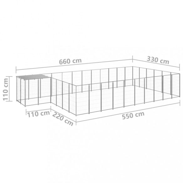ezüstszínű acél kutyakennel 19,36 m²