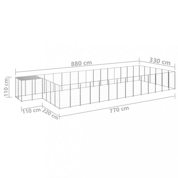 ezüstszínű acél kutyakennel 26,62 m²