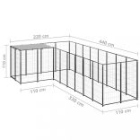 fekete acél kutyakennel 6,05 m²