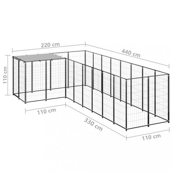 fekete acél kutyakennel 6,05 m²